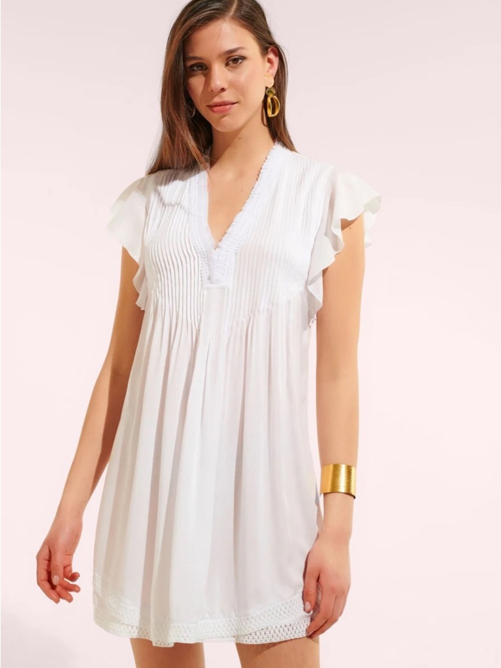Poupette St Barth White Ruffled Mini Dress